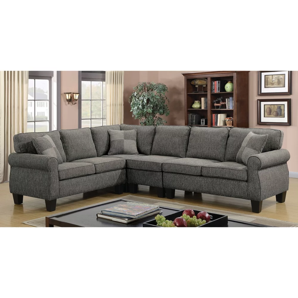 Furniture of America Nele Transitional Linen Fabric L-Shaped Sectional Sofas by  Dark Grey