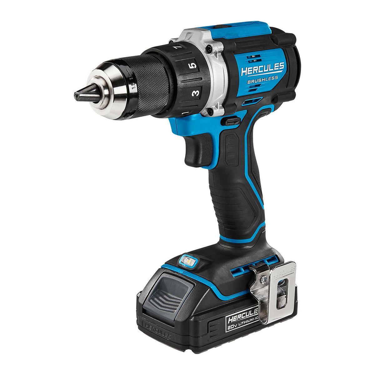 HERCULES 20V Brushless Cordless, 1/2 in. Drill/Driver Kit with Side Handle, 2 Ah Battery, and Charger
