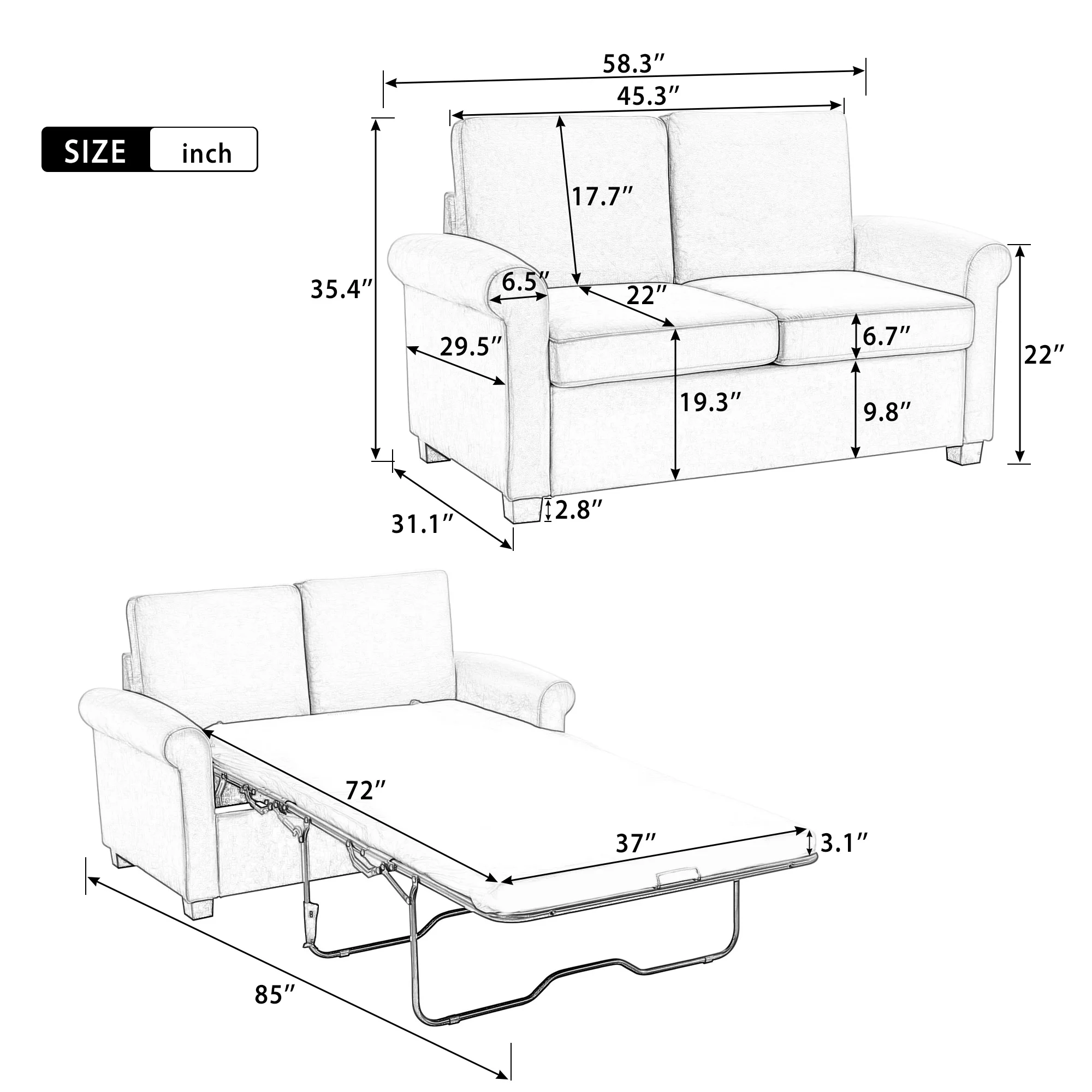 CoSoTower 58.3" Pull Out Sofa Bed,Sleeper Sofa Bed with Premium Twin Size Mattress Pad,2-in-1 Pull Out Couch Bed,Loveseat Sleeper for Living Room,Small Apartment, Beige White
