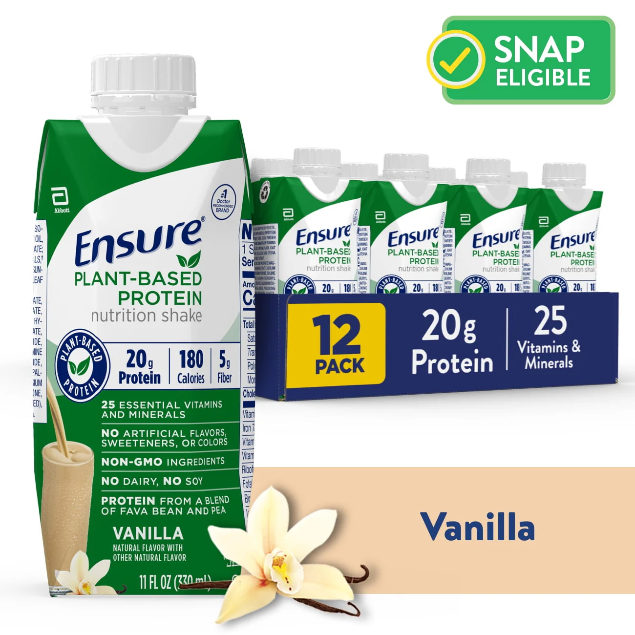 Ensure Plant-Based Vegan Protein Vanilla Nutrition Shake | 12 Pack
