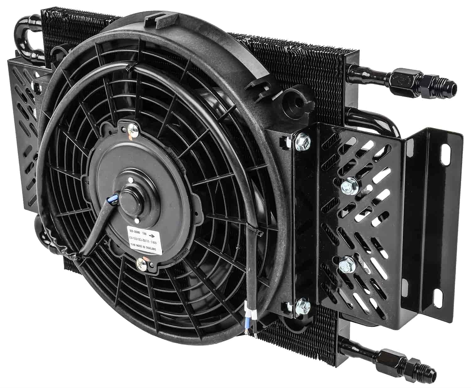 JEGS High Performance Transmission Oil Cooler - 26,000 GVW, Dual Push/Pull Cooler Fan, 11” Diameter, 500CFM, 5.6AMP Draw - 11.25 inches x 18.5 inches x 3.75 inches, 6 an Connections Trans Cooler