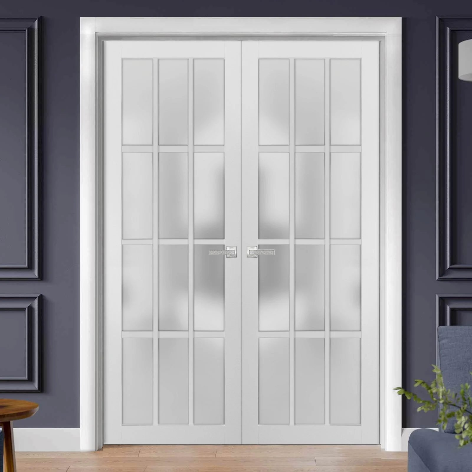 Solid French Double Doors 48 x 80 inches Frosted Glass 12 Lites