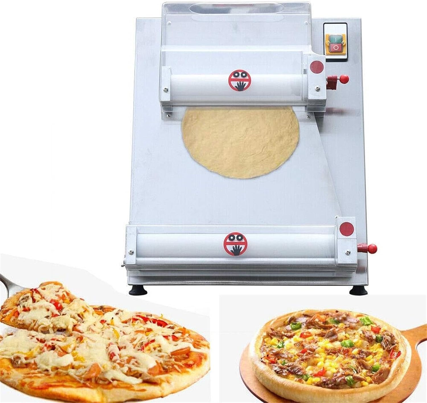 Commercial Pizza Dough Roller, 15" Pizza Dough Forming Machine 370W Electric Pizza Sheeter for Noodle Pizza Bread Pasta Maker, 0.7-5.4mm Pizza Thickness, Stainless Steel
