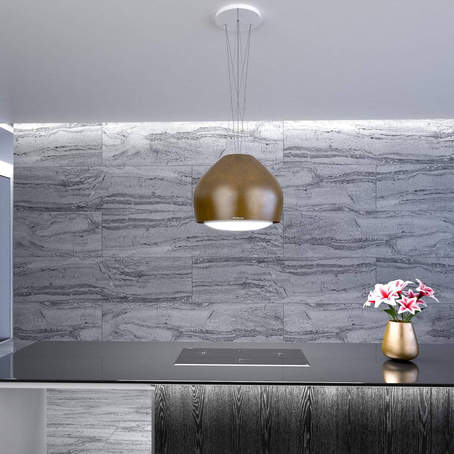Futuro Futuro Island Mount DUCTLESS ONLY Range Hood 21" 940-CFM | Dome Brass | Painted Steel Vent Hood | Modern Italian Exhaust Hood | LED, Ultra-Quiet with Blower