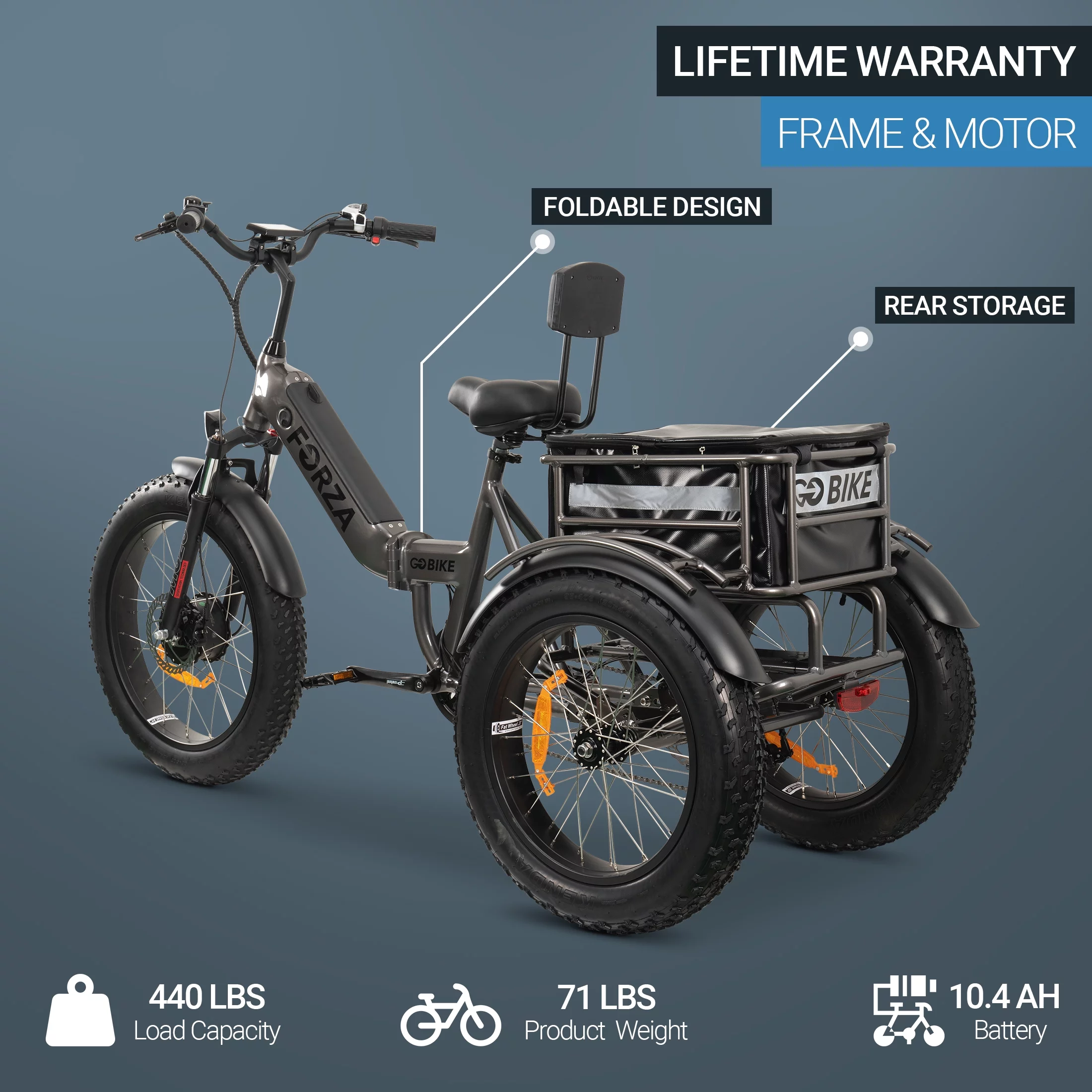 Forza Motorsport Electric Trike for Adults - 3 Wheel Motorized Bicycle 48V 10.4AH Battery, Long Range Tricycle up to 40 Miles, 750W Motorized Three Wheel Bikes with Large Basket - Curated Treasures Market