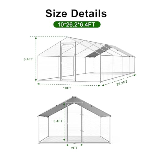 Large Metal Chicken Coop Walk-in Poultry Cage Chicken Run Pen Dog Kennel with Waterproof and Anti-Ultraviolet Cover for Outdoor Farm Use(9.8' L x 19.7' W x 6.4' H)