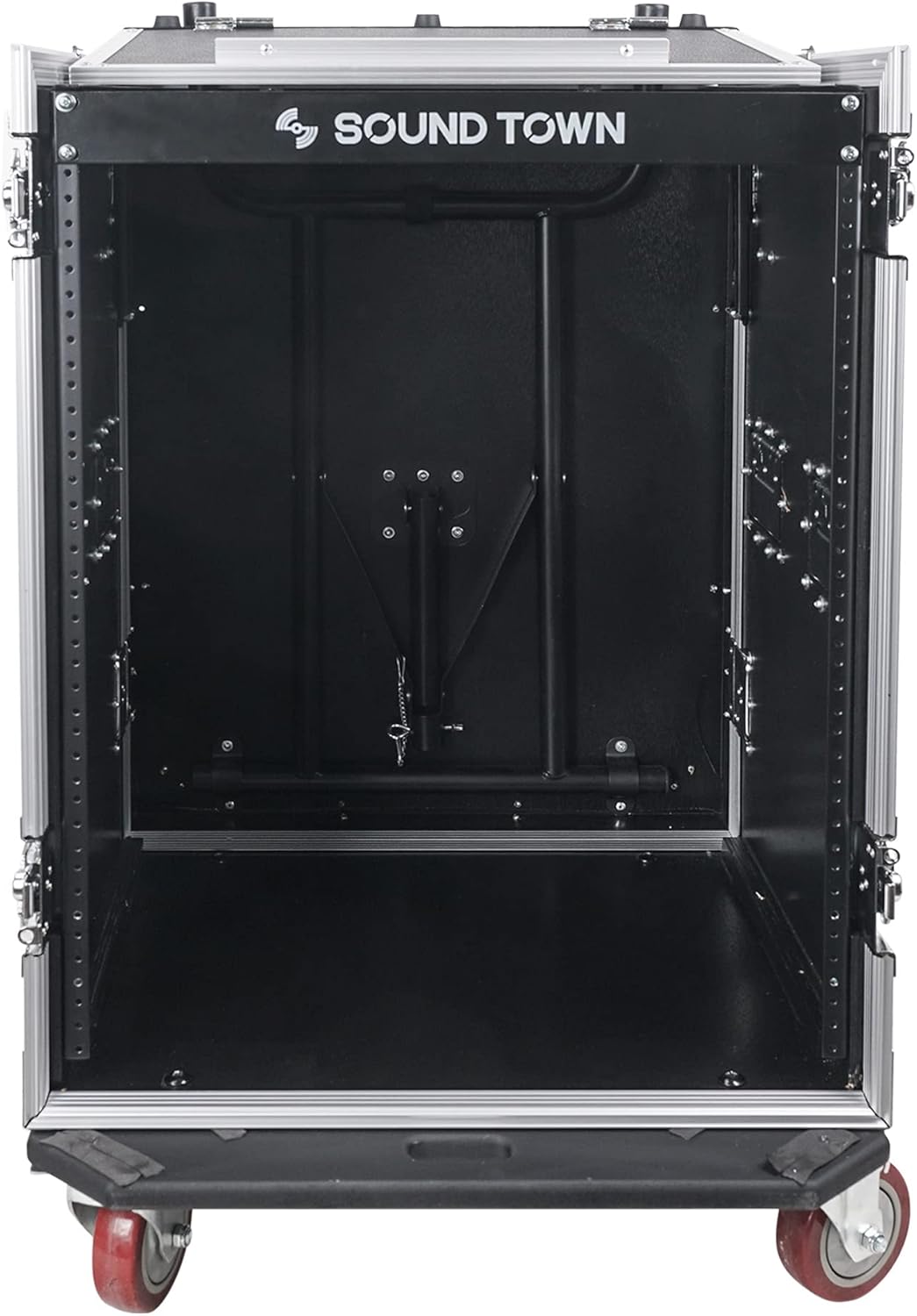 Sound Town 14U PA DJ Rack/Road ATA Case with 11U Slant Mixer Top, 20���� Rackable Depth, DJ Work Table and Casters, 14 Space Size, Pro Tour Grade (STMR-14UWT)