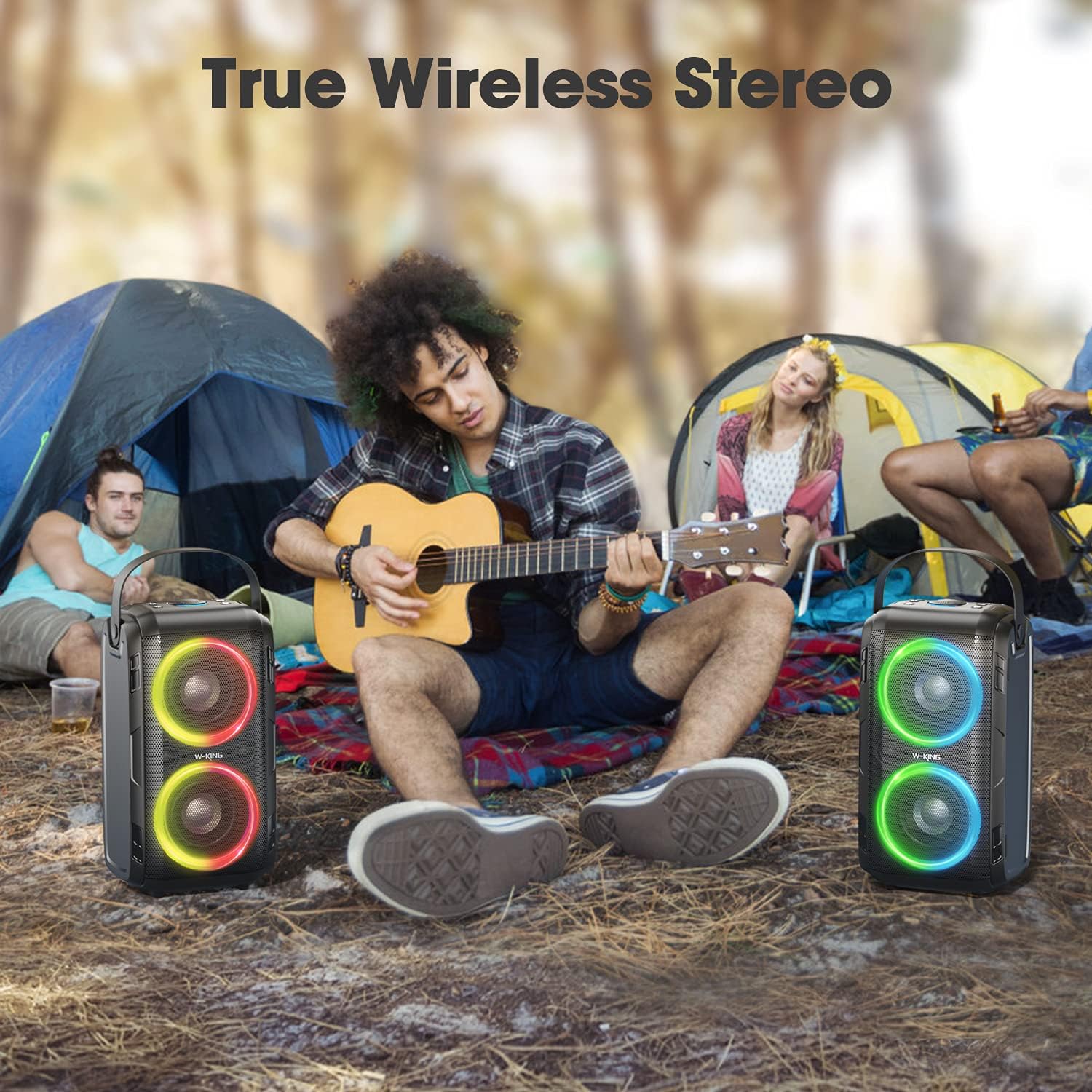 W-KING 80W Bluetooth Speaker Loud, Super Rich Bass, Huge 105dB Sound Portable Party Speakers, Mixed Color LED Lights, 12000mAH Battery, Bluetooth 5.0, USB Playback, TF Card, Non-Waterproof