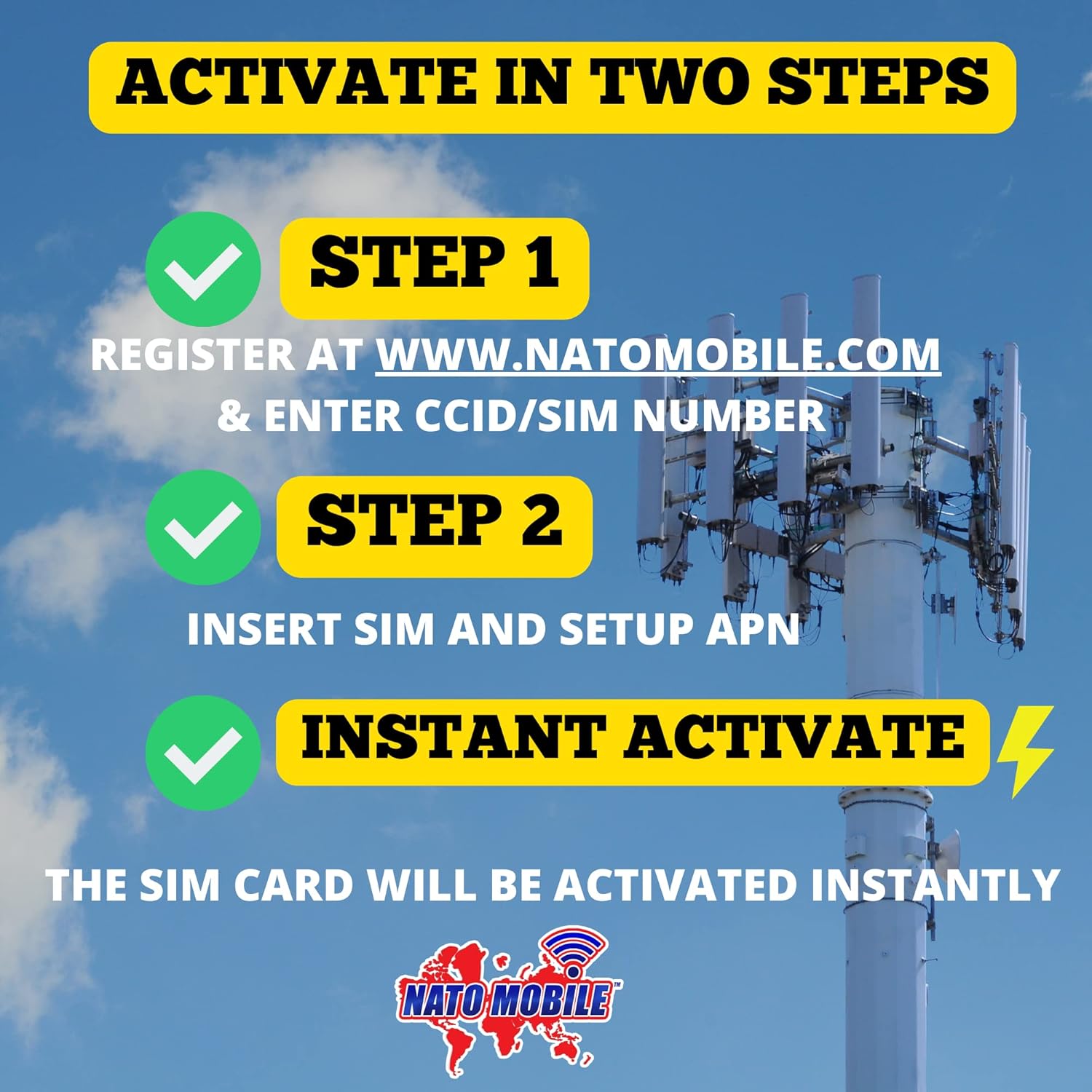 NATO Mobile Prepaid SIM Card | 5GB 180-Day 4G LTE - USA Compatible with AT&T and T-Mobile Networks for Unlocked IoT Device. 500 Text Service & Data Use Only. No Voice Call. Pack of 2