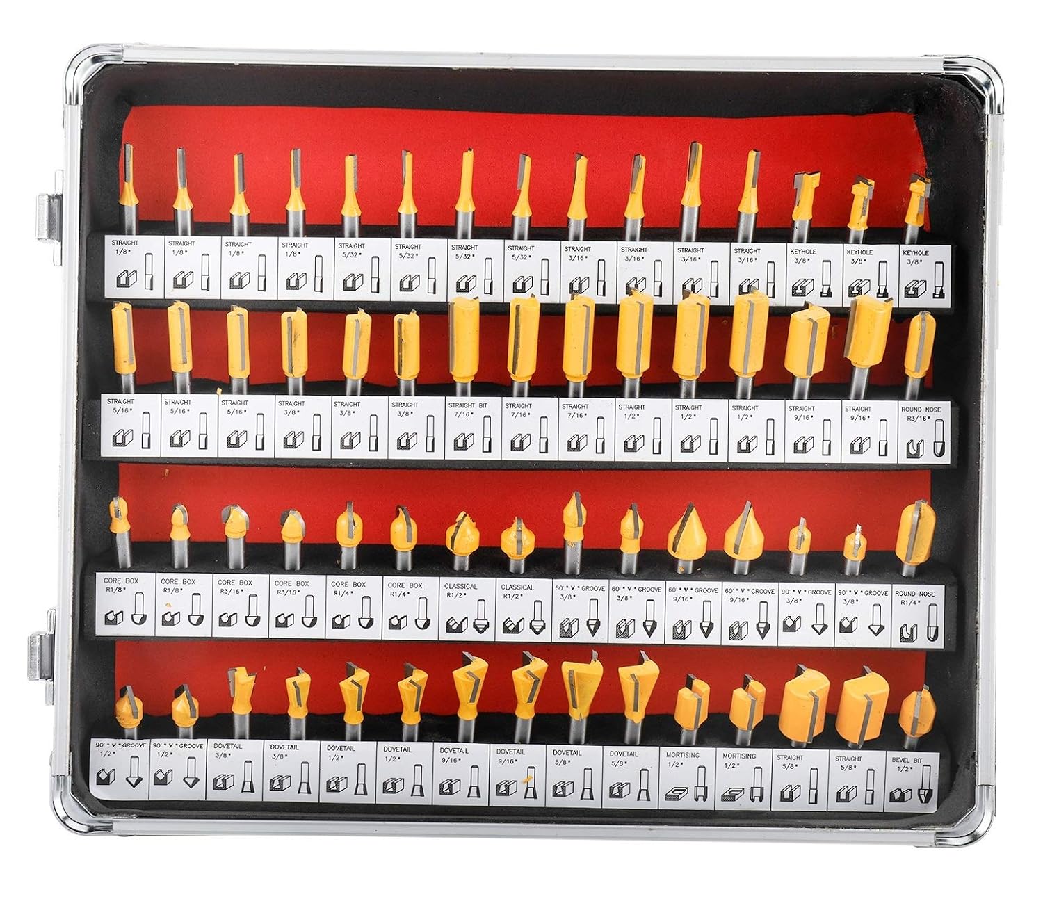 8milelake 100 pcs 1/4inches Shank Router Bit Set Tungsten Carbide Tips Woodworking Kit, Dovetails, Slot Cutters & Straight Router