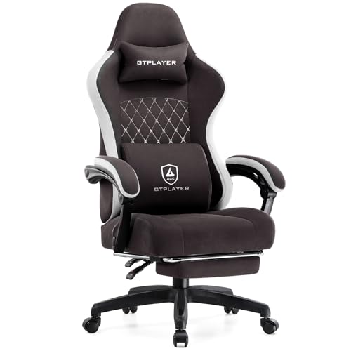 GTPLAYER Office Chair, Gaming Computer Desk Fabric Chair with Footrest, High Back Ergonomic Office Chair with Pocket Spring Lumbar Support and Linkage Armrests Adjustable Height Swivel for Home Task