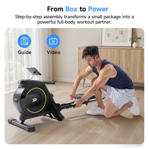 Rowing Machine for Home, 350 LB Capacity, 16-Level Silent Resistance, Magnetic Rowing Machines for Home Foldable, Full-Body Workout Compact Rowing Machine for Cardio & Strength with APP Support