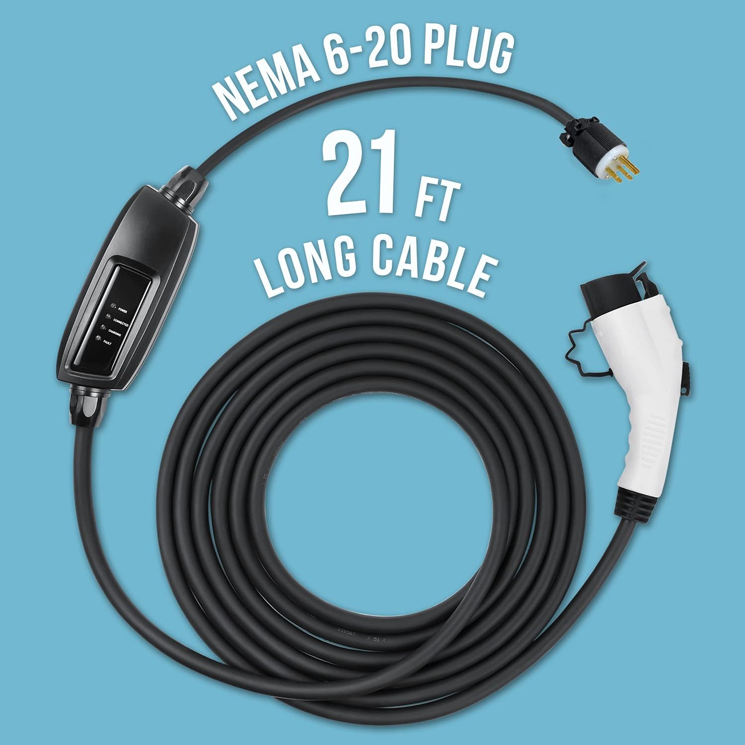Lectron 240V 16A Level 2 EV Charger with 21ft Extension Cord J1772 Cable & NEMA 6-20 Plug