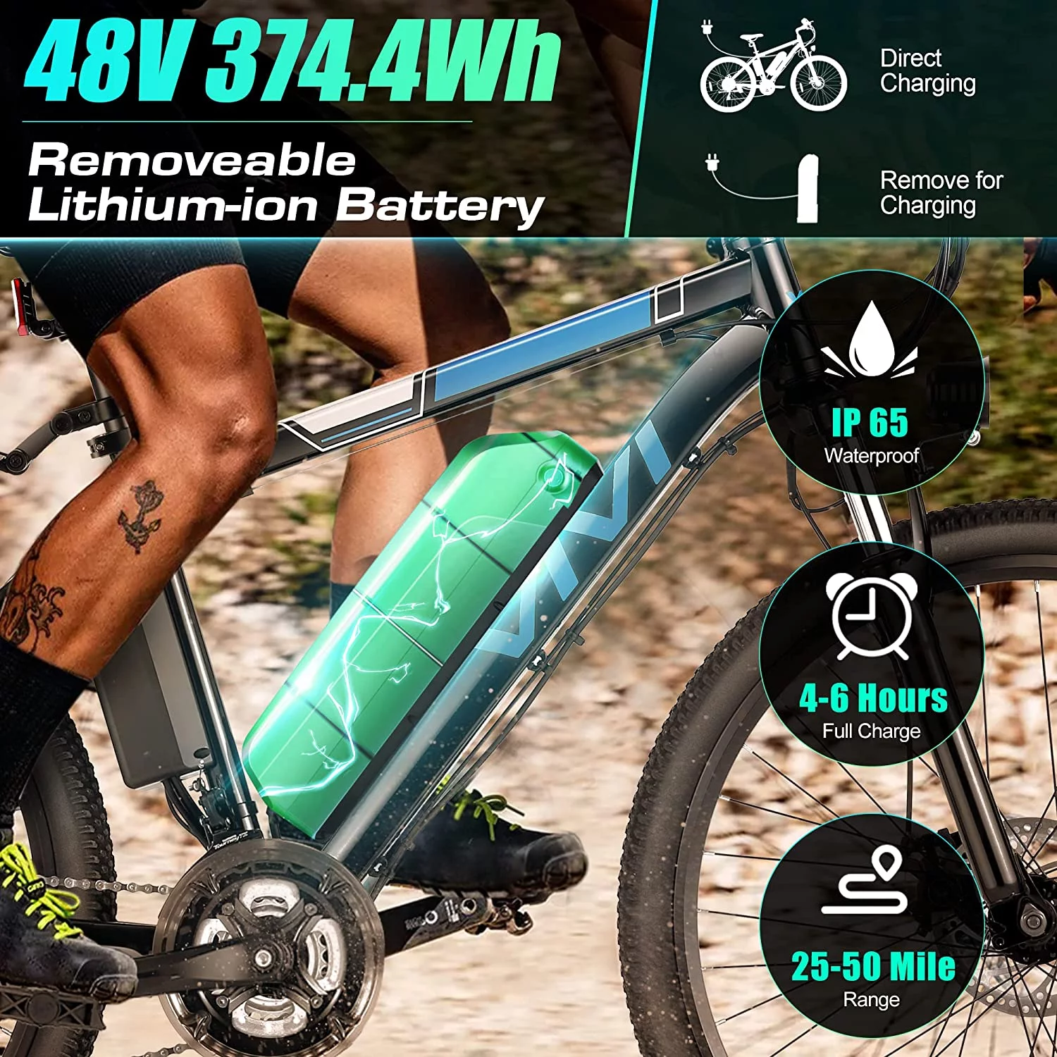 Vivi Electric Bike 26 Adult Electric Mountain Bike 500W Hardtail Electric Commuter Bike 21 Speed with Cruise Control Up to 20MPH & 50Miles