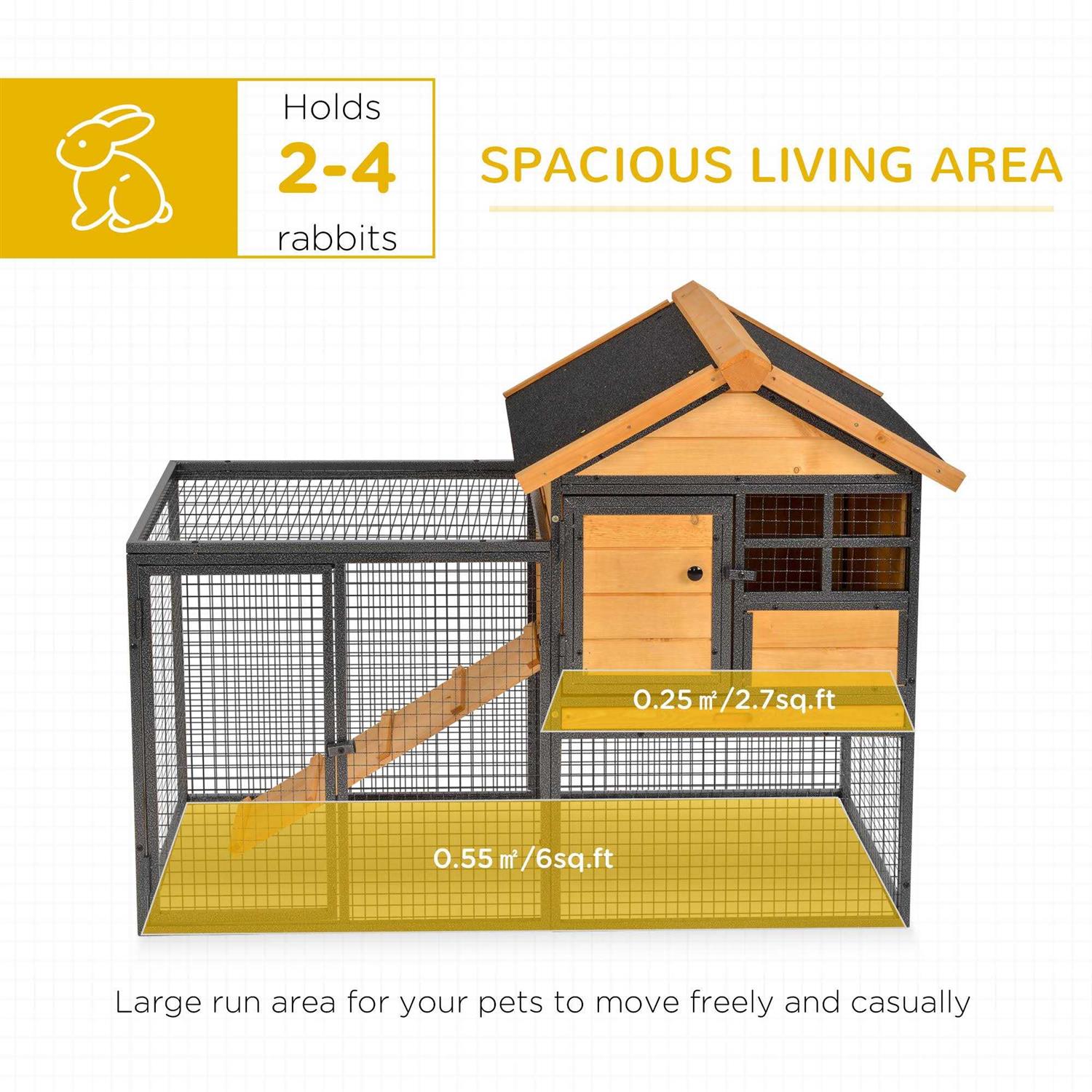 PawHut Wood-metal Elevated Pet Bunny House Rabbit Cage with Slide-Out Tray Outdoor - Pet Supplies online store