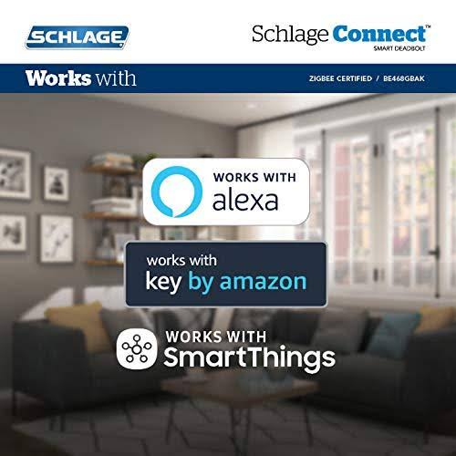Schlage Connect Smart Deadbolt with Camelot Trim in Bright Brass, Zigbee Certified - BE468GBAK Cam 605