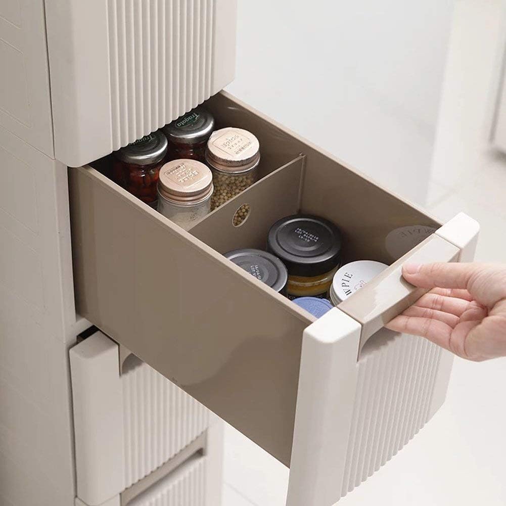 Feibrand 5 Storage Drawers Rolling Cart Organizer Plastic Drawers Unit on Wheels Tower Narrow Slim Container Cabinet for Bathroom Bedroom 17.7 x 7 x 38.8 Inches