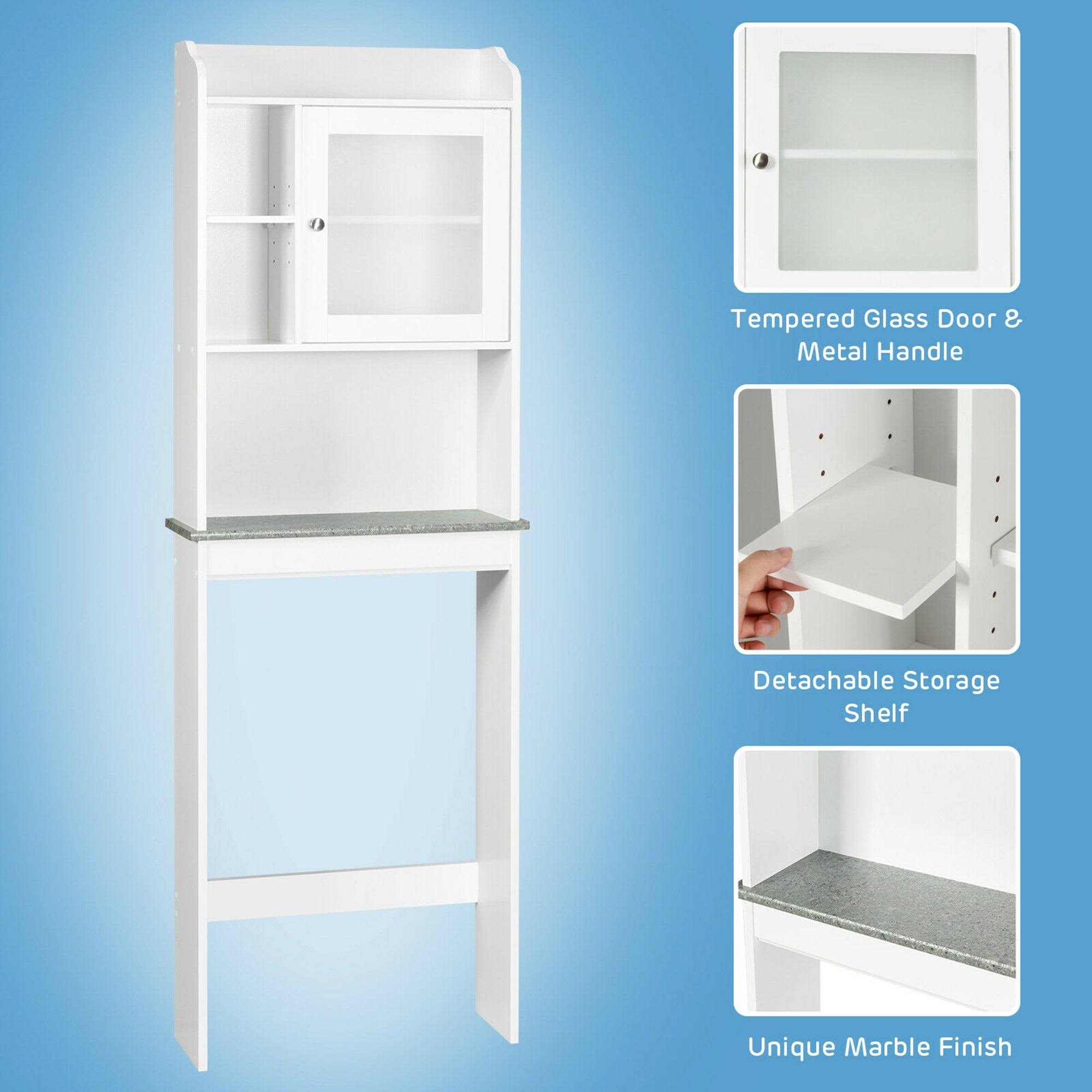 Over The Toilet Shelf Organizer Bathroom Space Saver Storage Cabinet - White