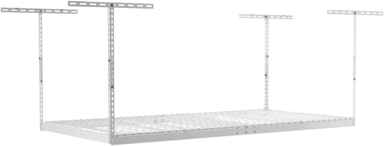 MonsterRax 4x8 Overhead Garage Storage Rack - 500 Pound Weight Capacity - Adjustable Height - Includes Accessory Hooks (24"-45", Hammertone)