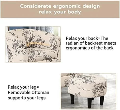 xrboomlife Modern Accent Chair with Ottoman  Upholstered Barrel Reading Chair with Foot   Comfy Fabric Armchairs for Living Room Bedroom Small Spaces  Easy to Assemble (Flower)
