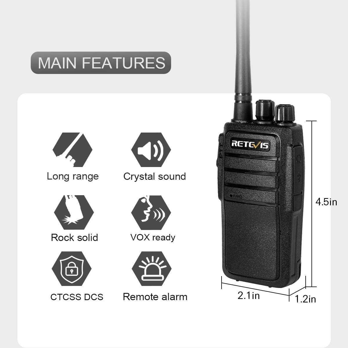 Case of 4,Retevis RT21 Walkie Talkies Adults Rechargeable, Two Way Radios Long Range,16 Channels VOX Hands Free Emergency 2-Way Radio for Family and Small Organization Business Pack of 2
