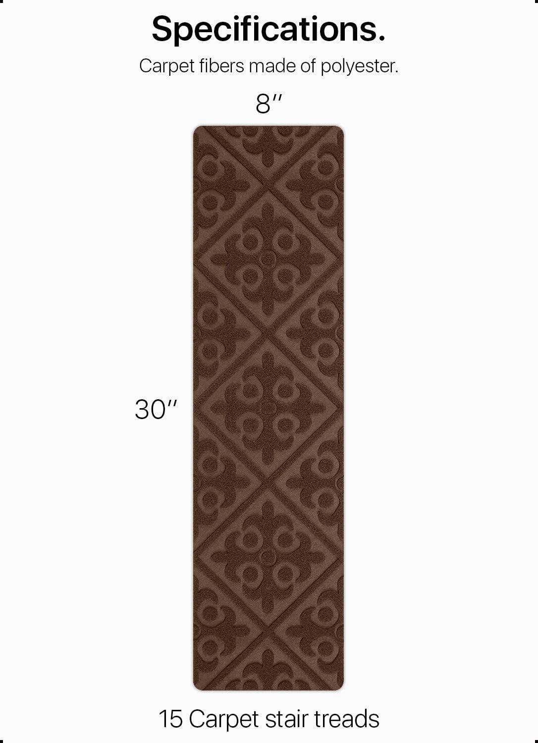 Carpet Stair Treads Non-Slip Brown Embossed &ndash; 8&rdquo;x30&rdquo; (15-Pack) Runners for Wooden Steps