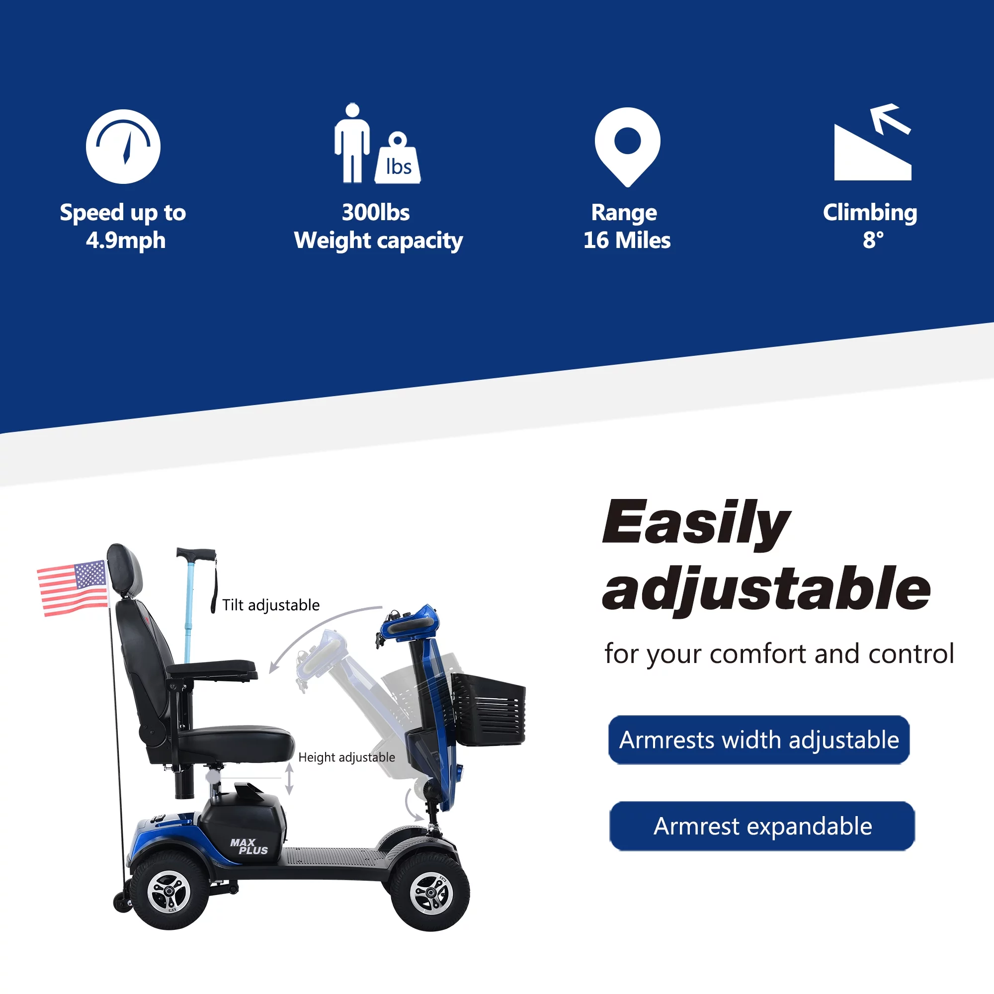 Metro Mobility Senior Scooter Folding Scooter 4 Wheel Scooter with USB Port Purple