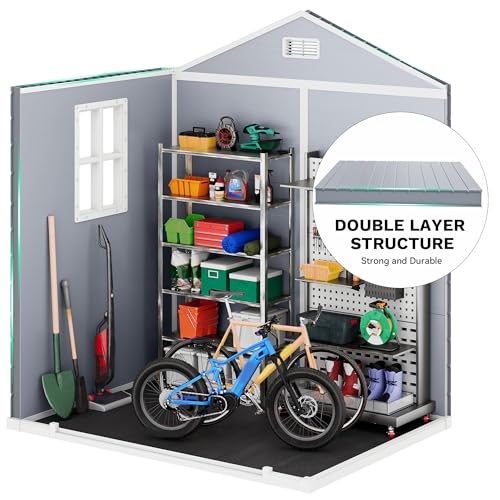 DWVO 6x4.4 FT Resin Storage Shed with Fence-Style and Side Windows, Lockable Door, and Vents for Garden, Backyard, Patio, Lawn, Gray