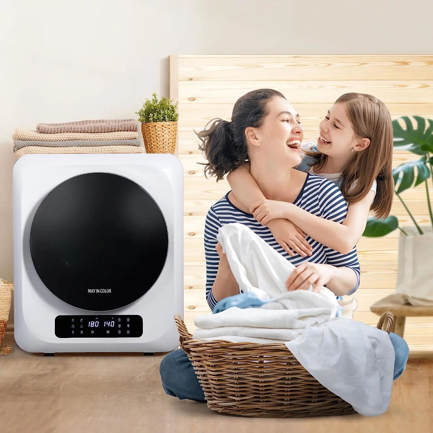 CozyHom Compact Electric Dryer Laundry Dryer, Portable Clothes Dryer Machine with Stainless Steel Drum, White