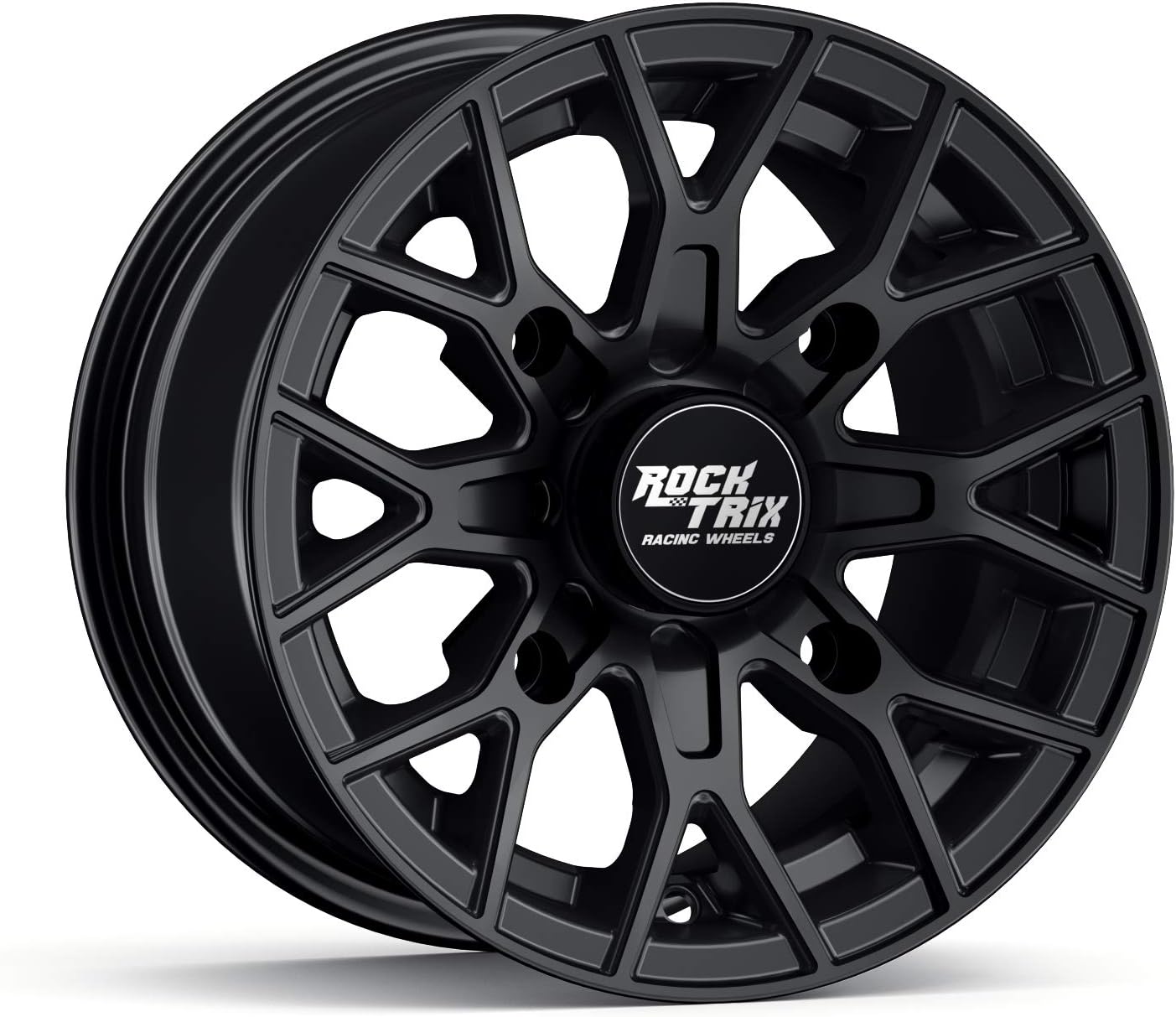 RockTrix RT104 14in ATV Wheel Rim 14x7 Matte Black | 4x156 Bolt Pattern | 4+3 offset | Compatible with Select Polaris Sportsman RZR Ranger - 4/156-1pc Single