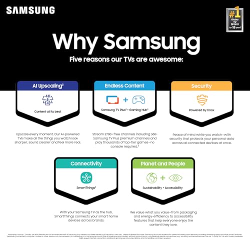 Samsung 43-Inch Class 4K Crystal UHD DU8000 Series HDR Smart TV w/Object Tracking Sound Lite, Motion Xcelerator 120Hz, Ultra Slim Design, Gaming Hub, Alexa Built-in (UN43DU8000, 2024 Model)