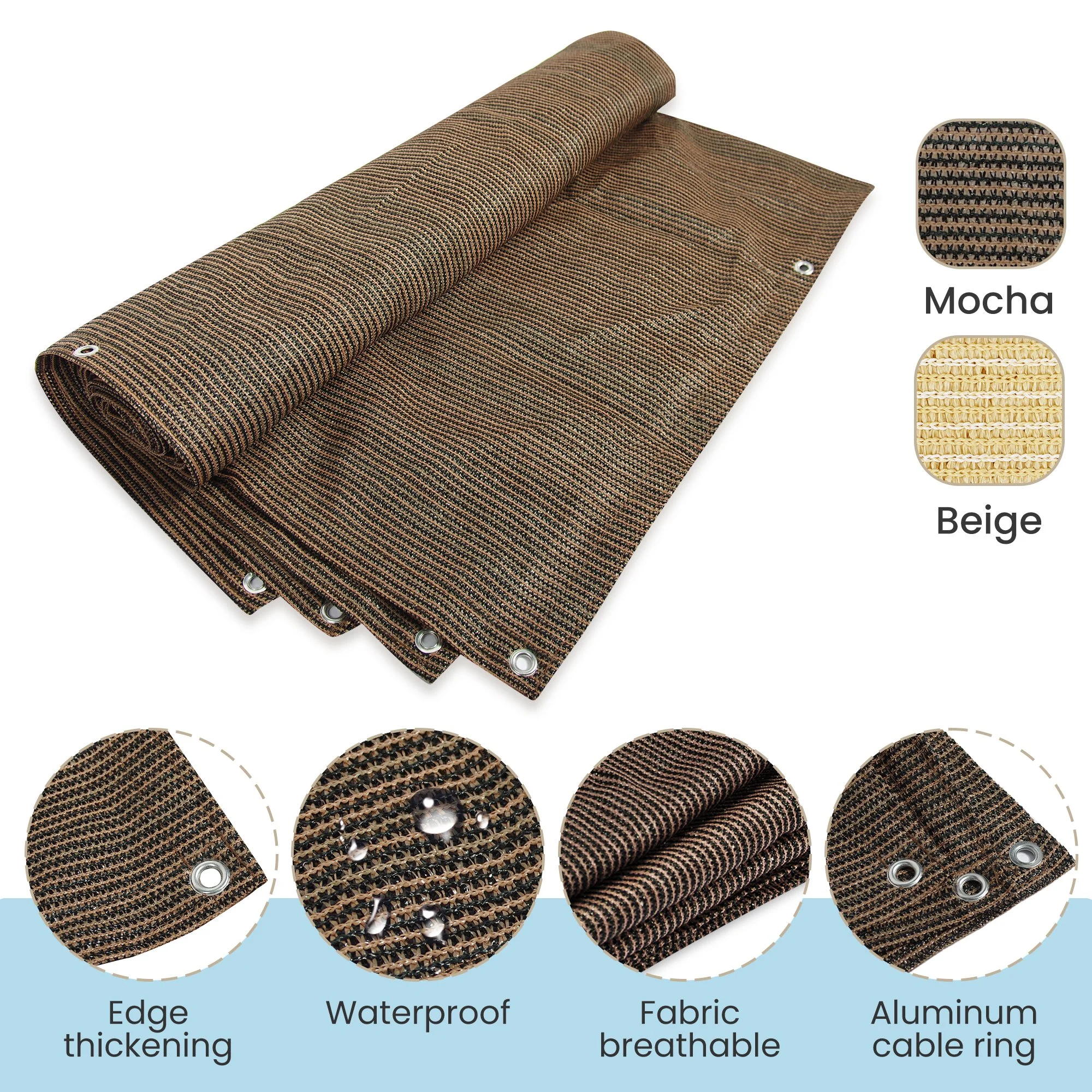 90% Shade Fabric Sun Shade Cloth Privacy Screen for Outdoor Patio Garden Pergola Cover Canopy 6x10 FT, Mocha