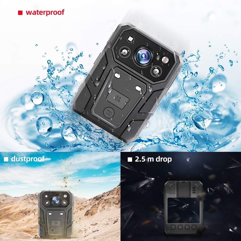 CAMMHD 1296P HD Police Body Camera with 2 Inch Display, Waterproof Body-Worn Camera, Wearable Camera, Portable HD Body Camera, IR Night Vision, Built-in Battery, 64GB Memory