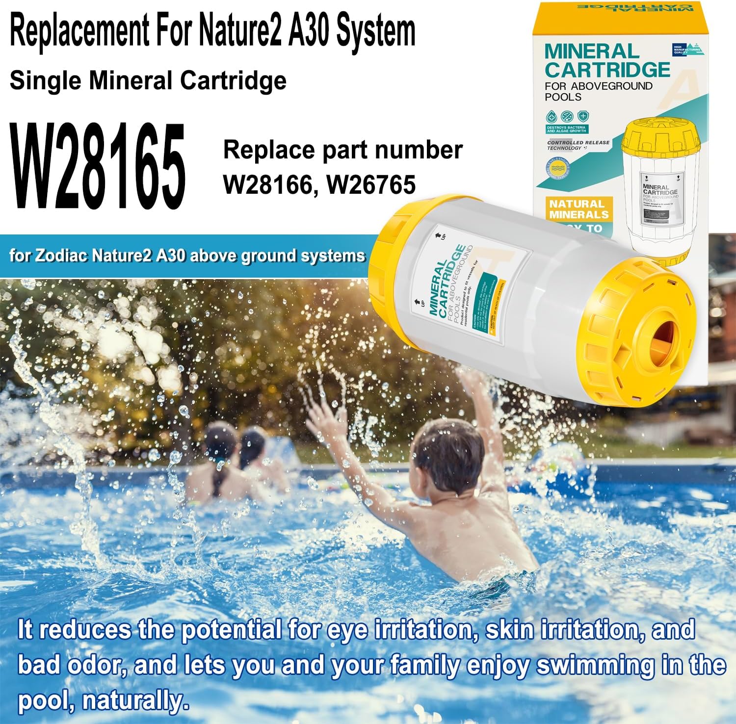 W28165 Mineral Cartridge Replacement Parts Kit Fit for Nature2 A30 Replacement Cartridge, for All Nature 2 Above Ground A Vessels, for Pools 5K to 30K Gallons (Except Limited)，Replace W28166, W26765