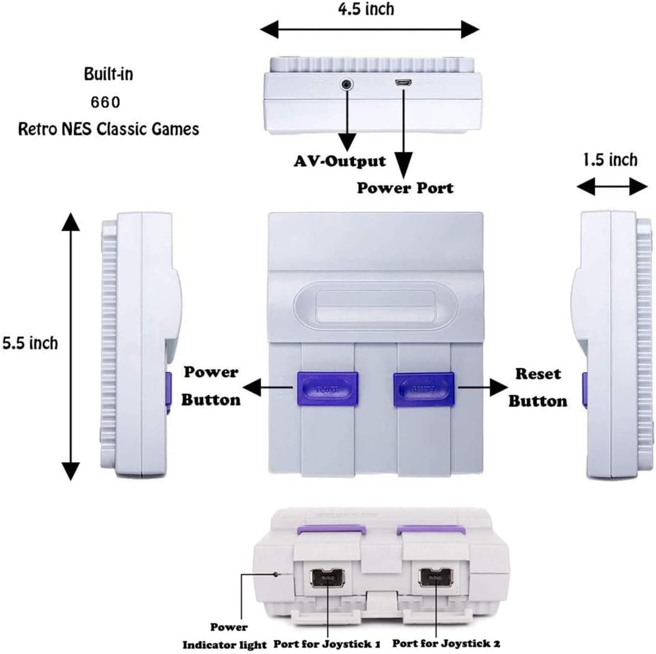 Retro Game Console,Classic Mini NES Console with Built-in 660 Video Games and 2 NES Classic Controllers,AV Output Plug & Play Game System for Kids and Adults Pack of 2