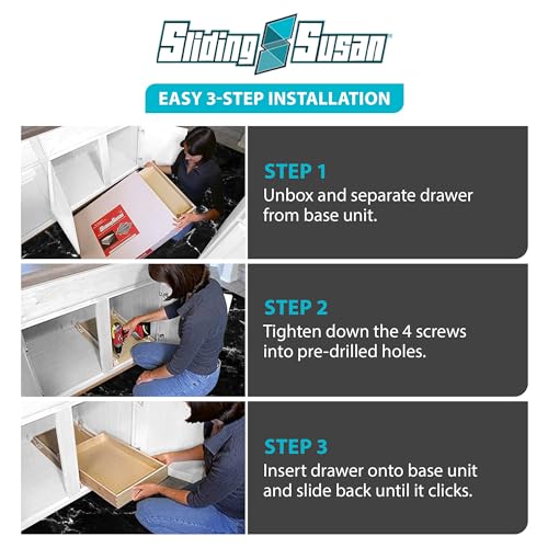 SlidingSusan Pull-Out Drawer Organizer for Cabinets, Gliding Soft Close Shelves for Kitchen, Pantry, and Storage Organization, Fast DIY Installation