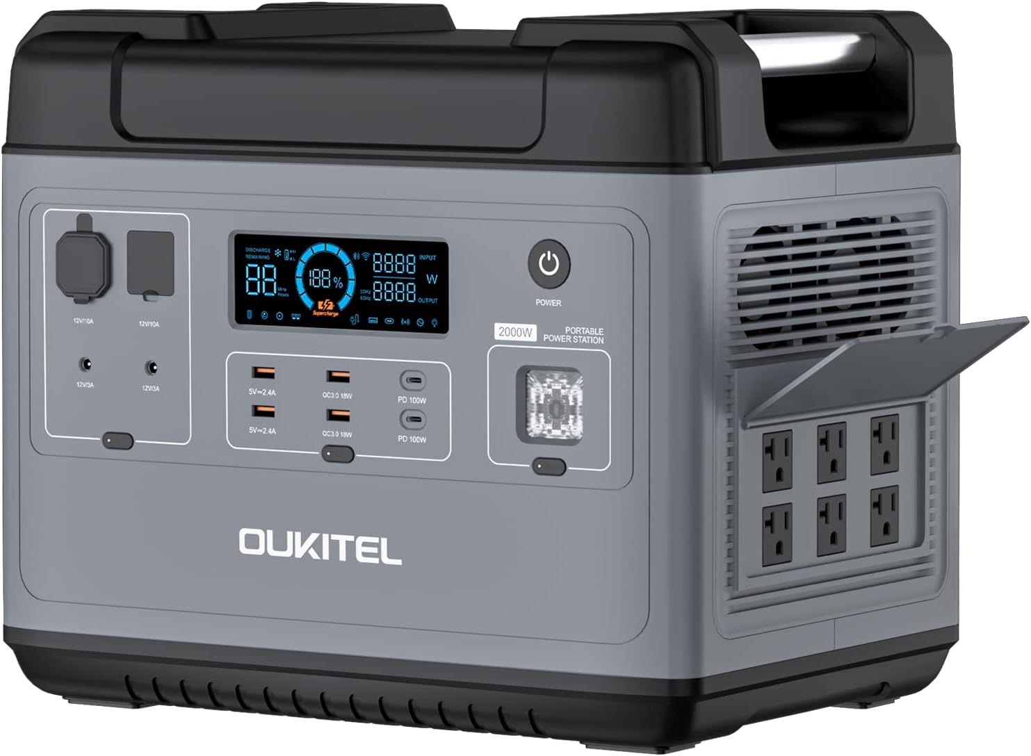 OUKITEL Portable Power Station P2001, 2000Wh Solar Generator with LiFePO4 Battery Cell, 6 2000W(4000W Surge) AC Outlets, Quiet Power Station for Outdoor Camping, Home Use, Emergency