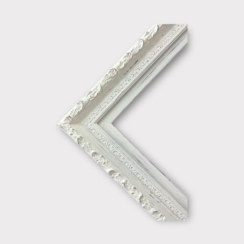 TV frame for Samsung The Frame TV, fits 32,43, and 50 inch TVS. Distressed White Finish (not for use with other models) Handmade wood ornate TV Frame
