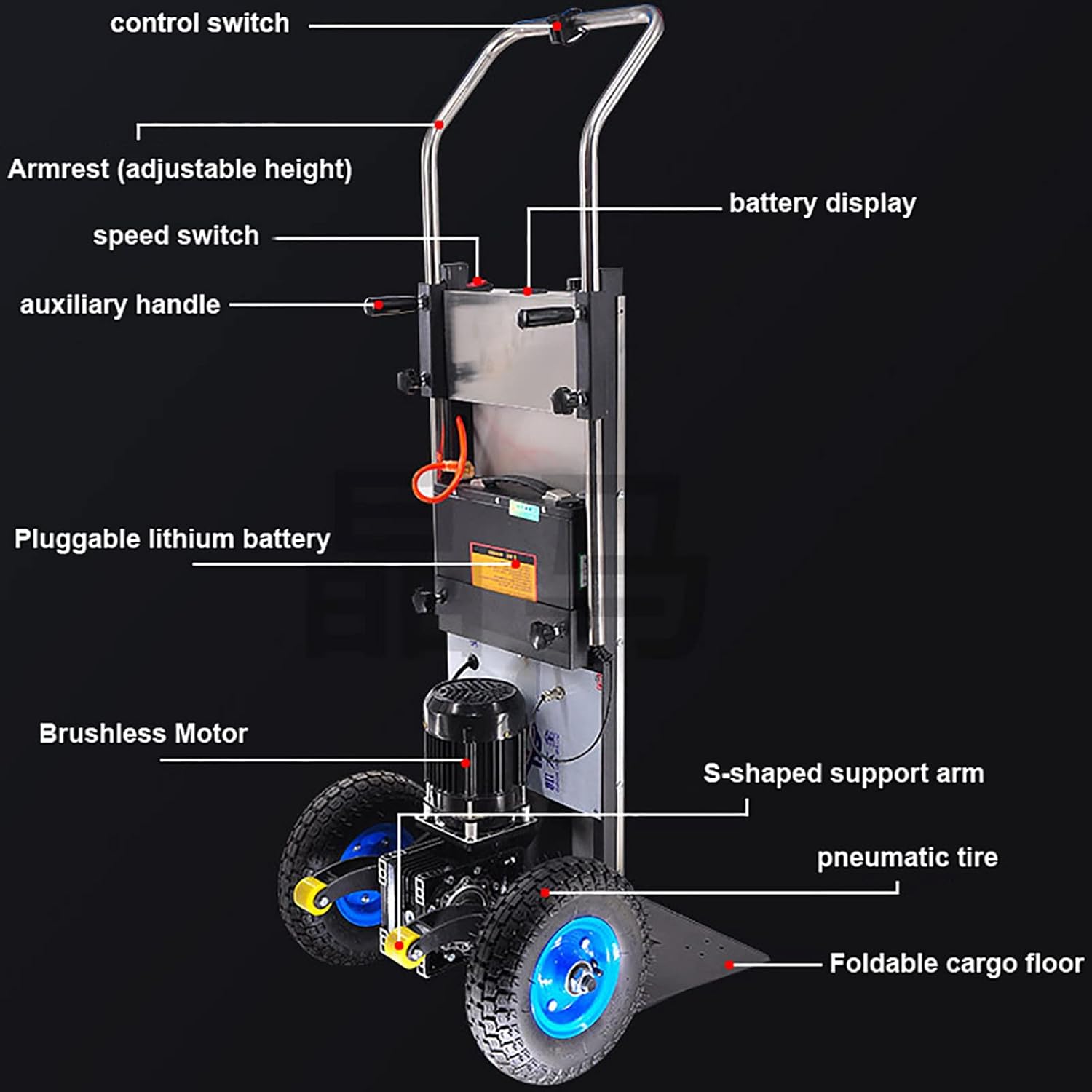 Electric Stair Climber, Heavy Object Sack Truck, Load Capacity, Removable Battery, with Telescoping Handle, for Mobile Home Appliance Construction