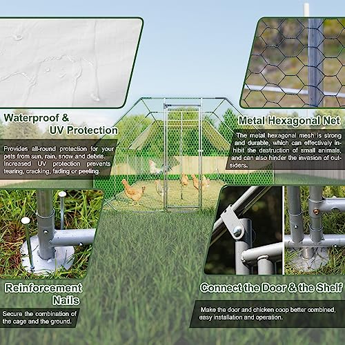 Large Metal Chicken Coop Run with Cover,13 x 10 x 6.4 FT Walk-in Poultry Cage Run with Lockable Doors,Chicken Pen for Outdoor, Backyard, and Farm,Suitable for Chickens and Other Poultry