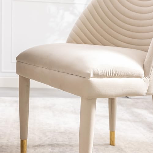 Upholstered Dining Room Chairs Set of 2, Modern Velvet Accent Chairs with Solid Wood Legs, Luxury Tufted Vanity Chairs with Back Leisure Side Chairs for Vanity Kitchen Living Room Bedroom Beige