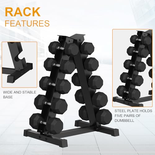 Premium Rubber Coated Hex Dumbbell Weight Set With Rack, Multiple Packages,210LB/350LB/450LB/550LB for Home Gym, Coated Hand Weights for Strength Training, Workouts