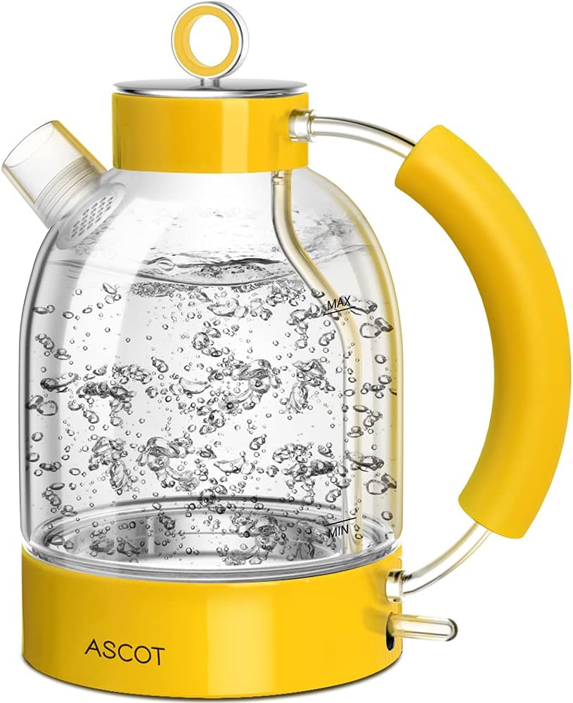Electric Kettle, ASCOT Glass Electric Tea Kettle 1.7L, 1500W, Stainless Steel Tea Heater & Hot Water Boiler, Borosilicate Glass, BPA-Free, Cordless, with Auto Shut-Off and Boil-Dry Protection-Beige Pack of 2