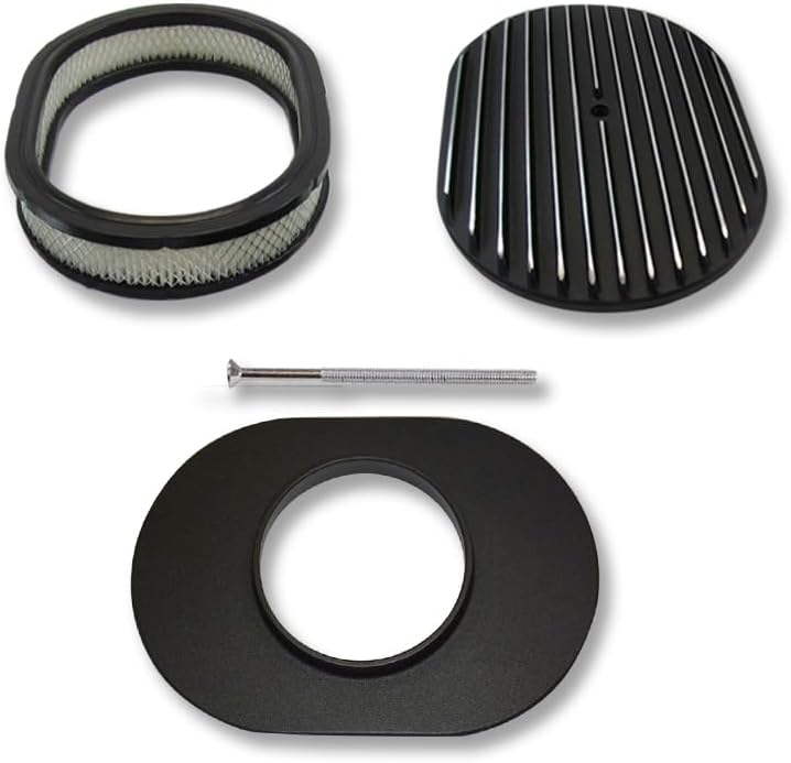 DEMOTOR PERFORMANCE Tall Finned Valve Cover W/O Hole for SBC 327 350 Chevy & 12" Oval Full Finned Air Cleaner Dress Up Kit Black
