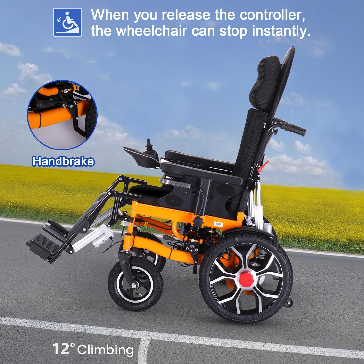  Reclining Electric Wheelchair,Foldable Intelligent Wheelchairs for Adults,20Miles Long Range Power Wheelchair,Lightweight Motorized Wheelchair for Seniors with Headrest, Remote Control Wheelchair