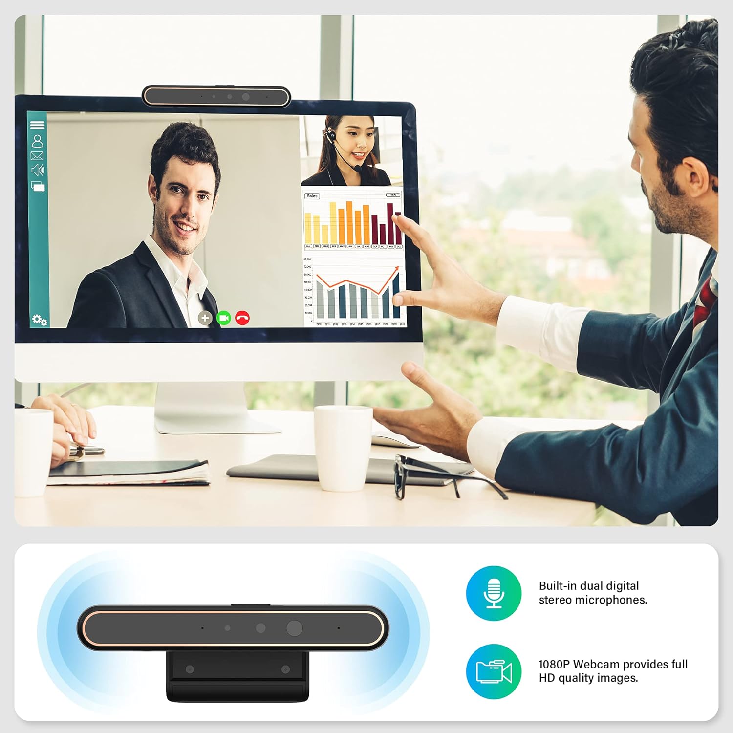 IPTNIC Webcam, Windows Hello Face Recognition Webcam for Instant Login with Windows 10,USB IR Camera with Privacy Cover,Dual Microphones,1080P Business Camera for Video Calling,Online Conference Pack of 2