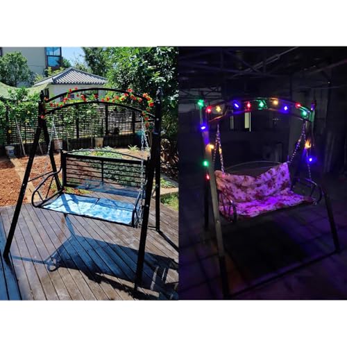 Black,PARTSUN Upgraded Metal Patio Porch Swing with A-Frame Stand Heavy Duty Metal Hanging Porch Swing Chair Patio Hanging Bench Swing with Adjustable Chains for Garden, Balcony, Living Room
