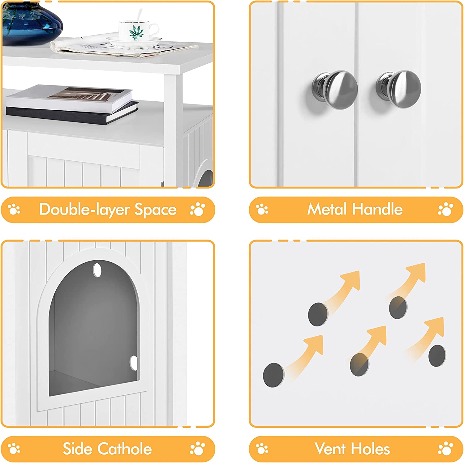 Cat Litter Box Enclosure, Hidden Cat Washroom with Storage Shelf & Adjustable Inner Space, Pet Side for Living Room