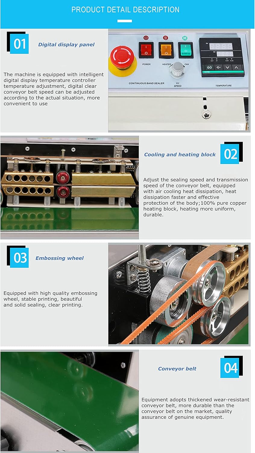 TECHTONGDA FR-770 Continuous Sealing Machine Vertical & Horizontal Automatic Band Sealer with Digital Thermostat for Plastic Poly Bag PVC Membrane Bags Film 110V