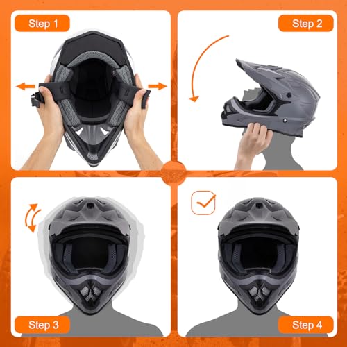 Adult ATV Dirt Bike Helmet with Goggles Gloves & Mask Adjustable Sun Visor Motorcycle Adult Helmet Off-Road Motocross Downhill Moped MX for Unisex-Adult-Gray